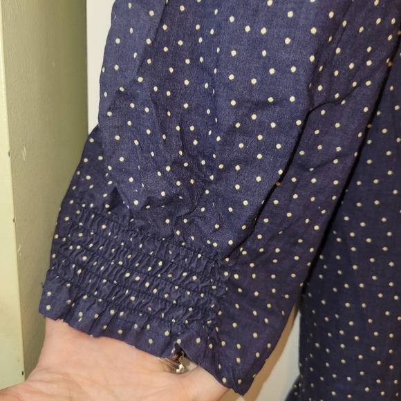 Laura Ashley vintage 3/4 sleeve polka dot midi dress blue yellow size 10 - Picture 4 of 12